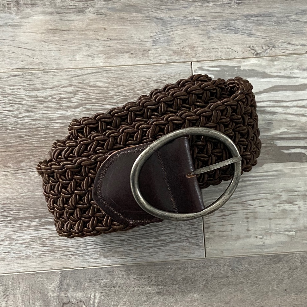 Vintage Brown Braided Belt with Oval Silver Buckle